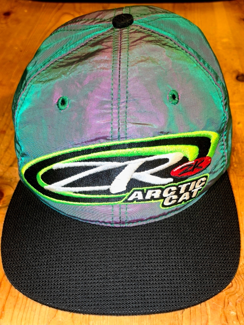 Vintage Arctic Cat ZR Snowmobile Racing IRIDESCENT Neon Hat Cap 90s Adjustable